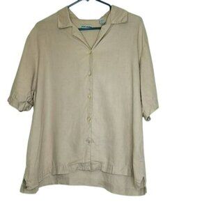 Marsh Landing Beige Linen‎ Button-Up Shirt With Short Sleeves